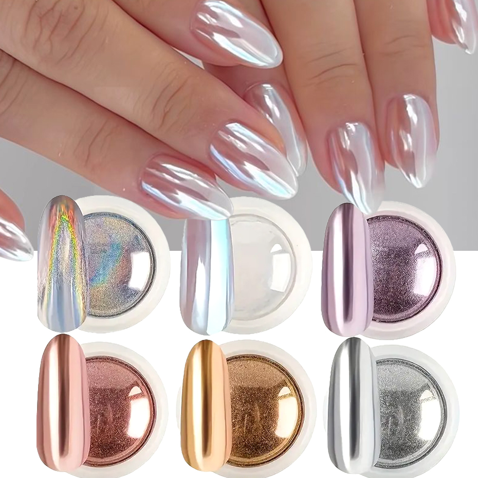 Nail Glitter Chrome - 6 pièces de poudre à ongles