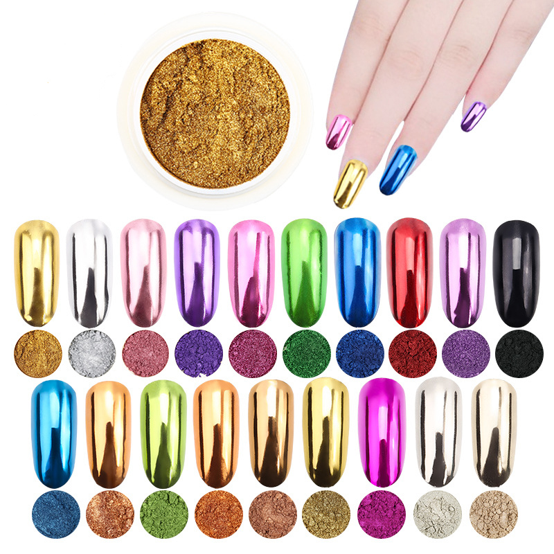 Nail Glitter Chrome - Poudre pailletée pour ongles, 19 couleurs,