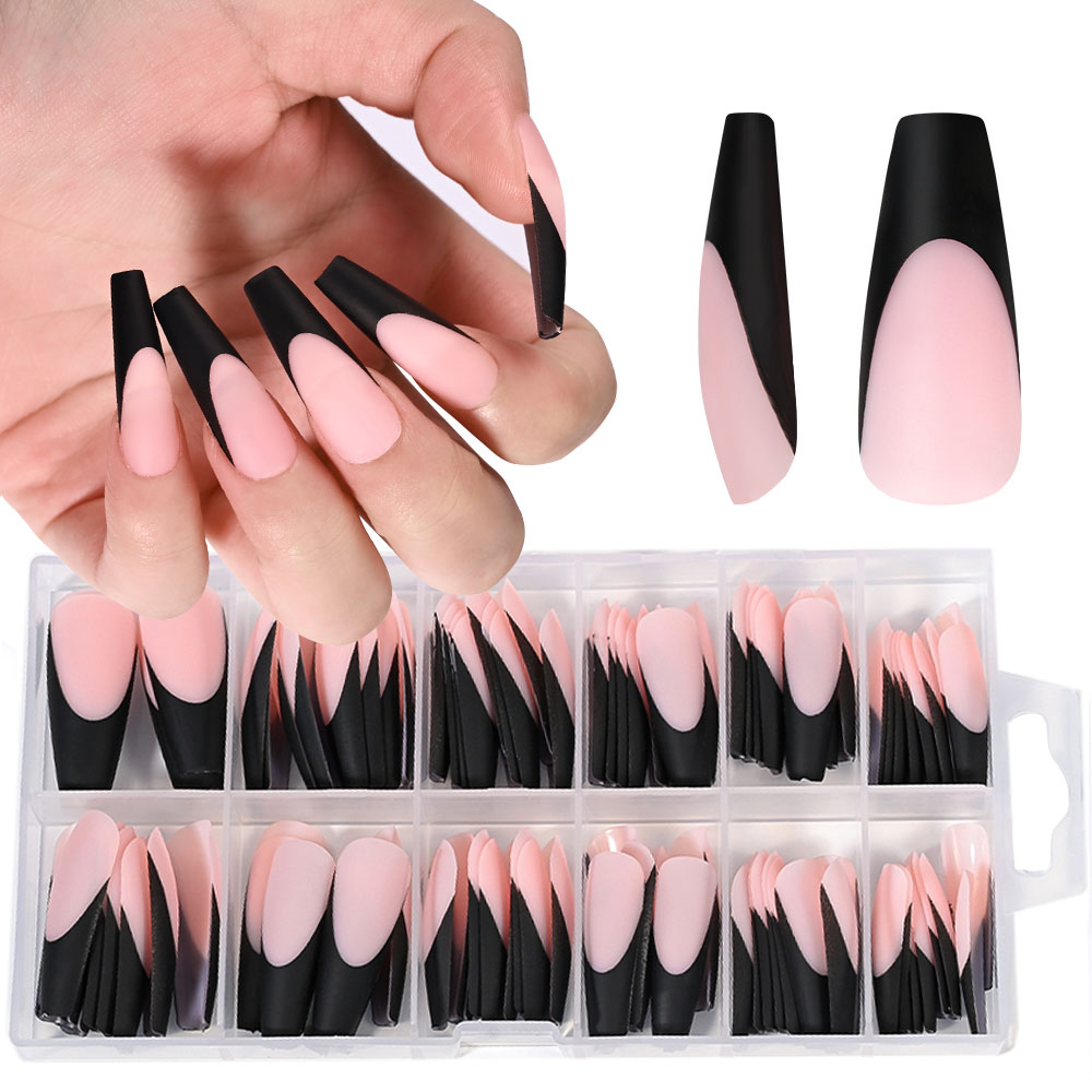 Nail Art Natural - Faux-ongles en Gel français noir, 120