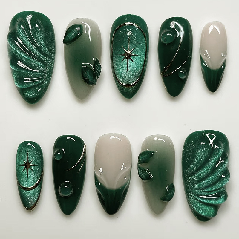 Nail Art Oval - Lot de 24 faux ongles verts