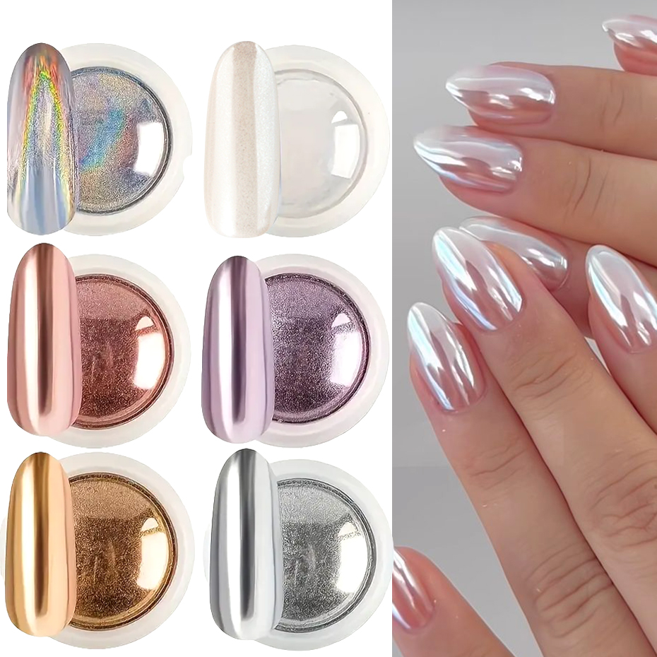 6 pièces de poudre à ongles ch - Nail Glitter Chrome avis et prix