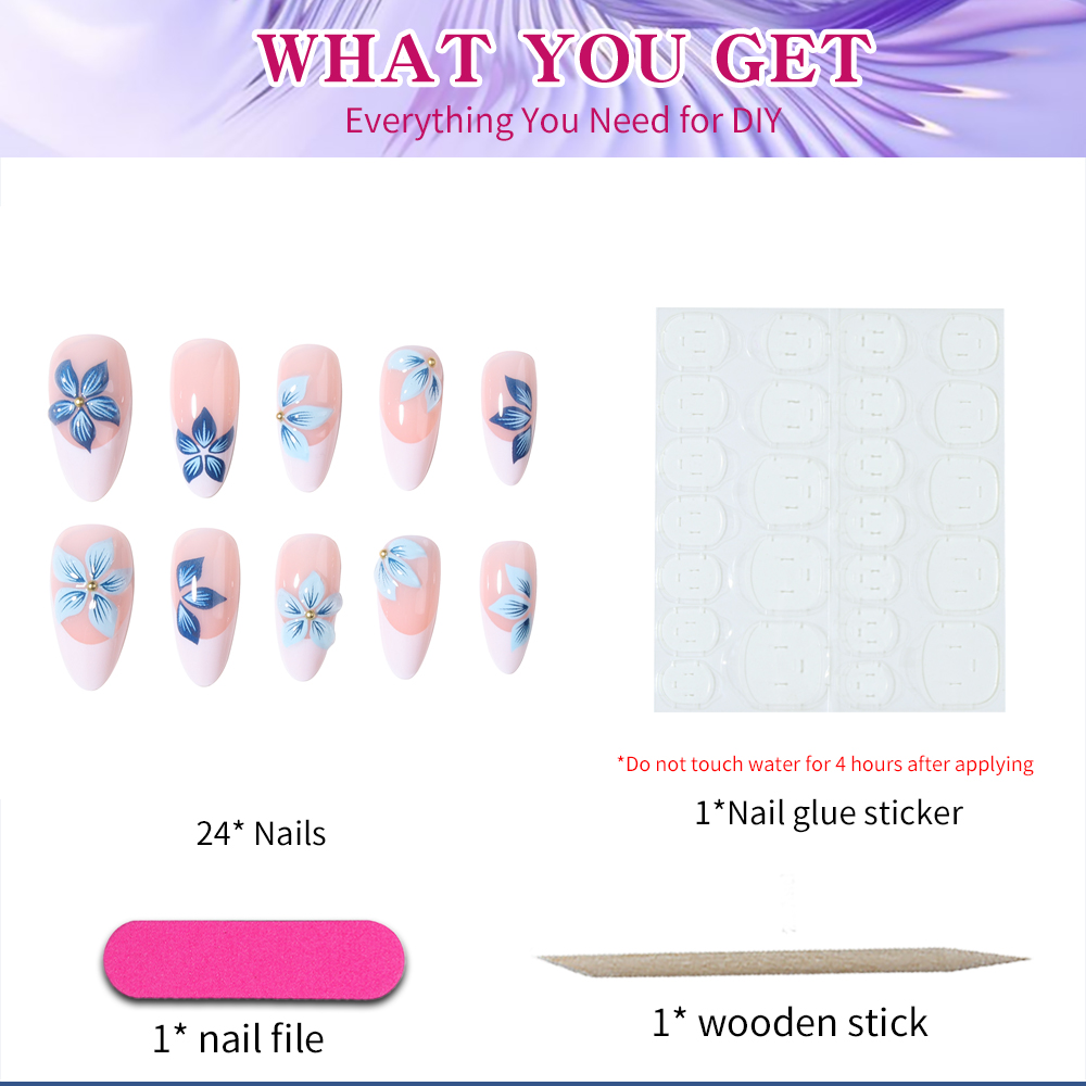 24 pièces amande 3d gel fleur  - Nail Art Jelly avis et prix