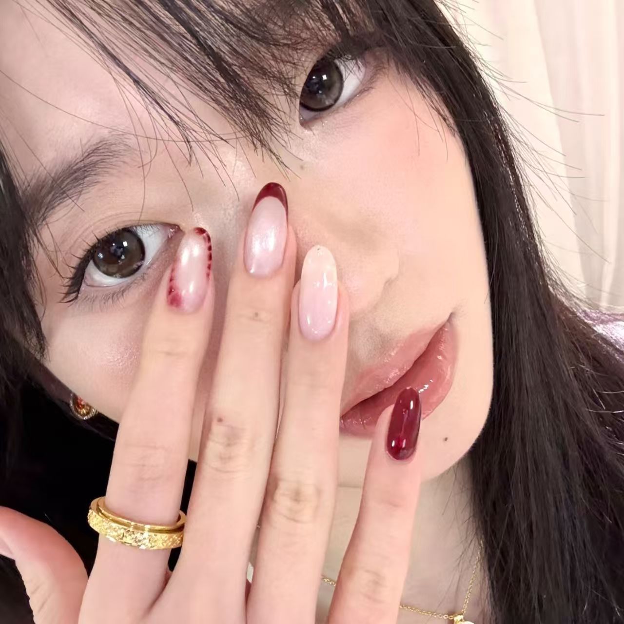 10 pièces à la main ovale pres - Nail Art Red Wine Cat Eye avis et prix