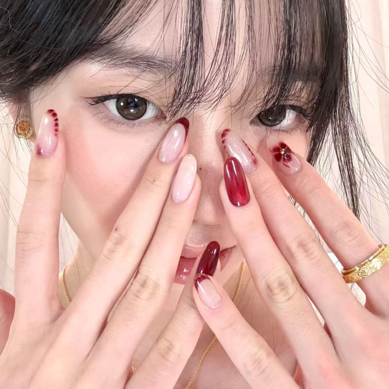 10 pièces à la main ovale pres - Nail Art Red Wine Cat Eye avis et prix